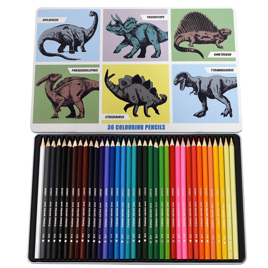 Prehistoric Land 36 Colouring Pencils In A Tin - Image 2
