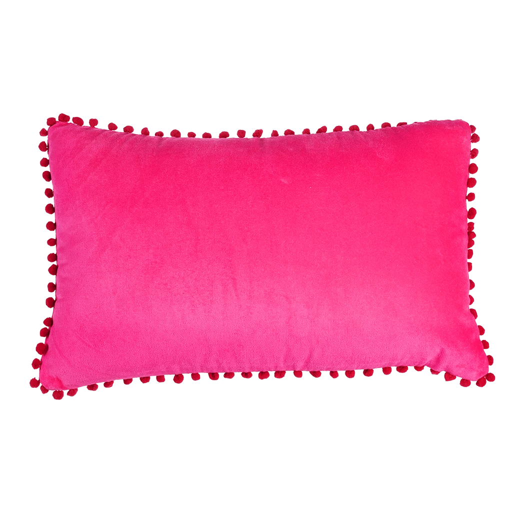 Pink Velvet Pom Pom Cushion - Image 2