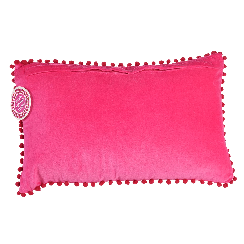 Pink Velvet Pom Pom Cushion - Image 3