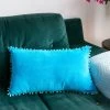 Blue Velvet Pom Pom Cushion