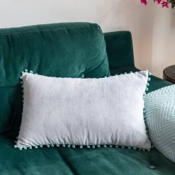 Grey Velvet Pom Pom Cushion