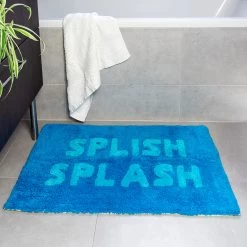 Blue "Splish Splash" Tufted Cotton Bath Mat